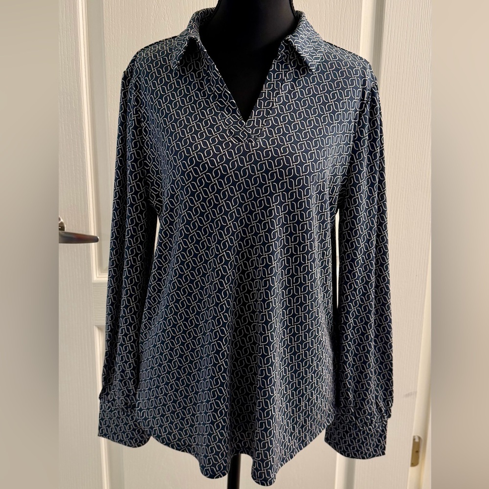 Adrianna Papell Navy Geometric Top